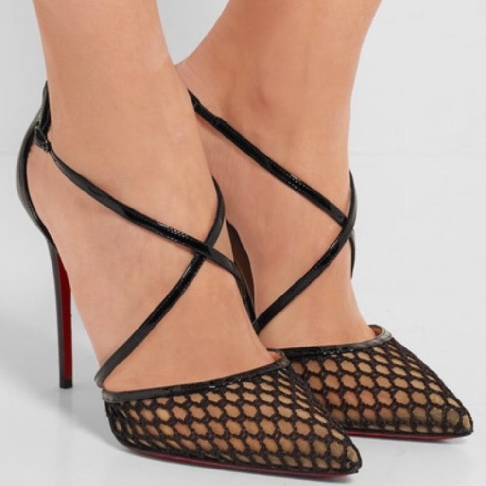 Christian Louboutin Black Cross Blake 120 Knot/Patent Pumps